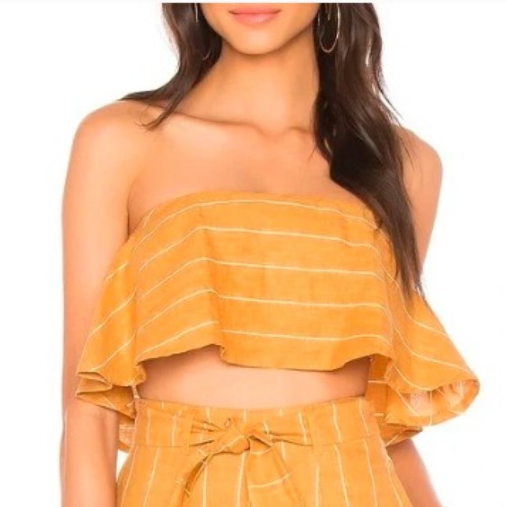 Faithfull the Brand Solana Strapless Linen Striped Top